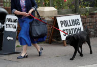 <p>A voter arrives with her dog at a polling station in Hastings, Britain June 8, 2017. (Photo:Peter Nicholls/Reuters) </p>