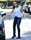 <p>Jennifer Garner heads to her new house in Brentwood to check on the construction on Tuesday.</p>