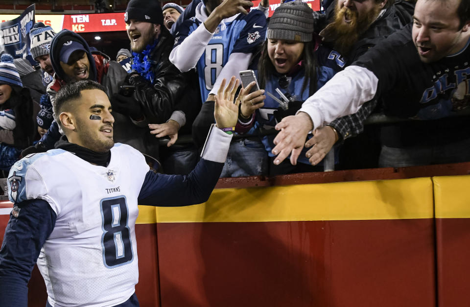 Marcus Mariota and the Titans will be road underdogs again this Saturday. (AP) 