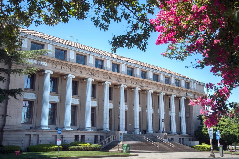 Stockton City Hall is located at 425 N. El Dorado Street in downtown Stockton  on July 1 2022. The building can be seen in the 1949 film All The Kings Men.