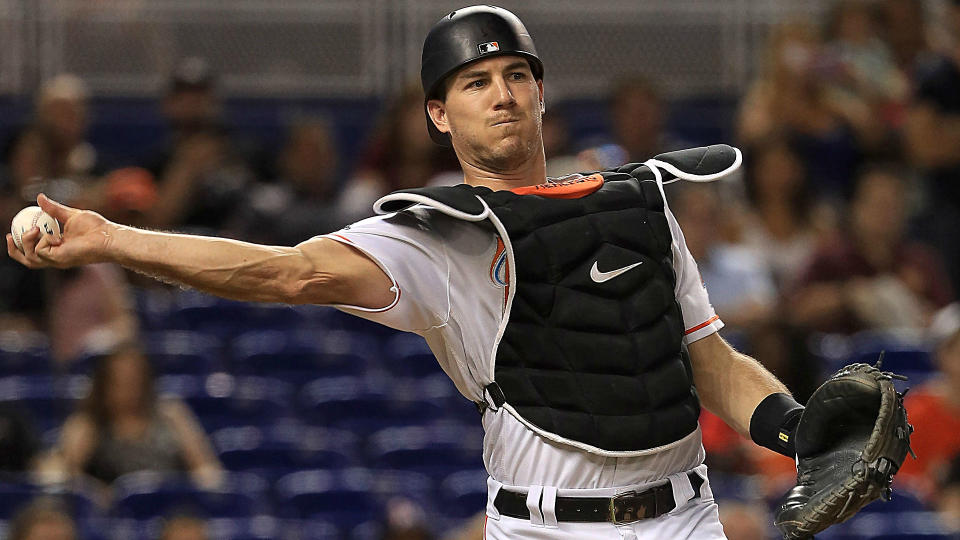 Marlins catcher J.T. Realmuto wants to be the next star traded out of Miami. (AP)
