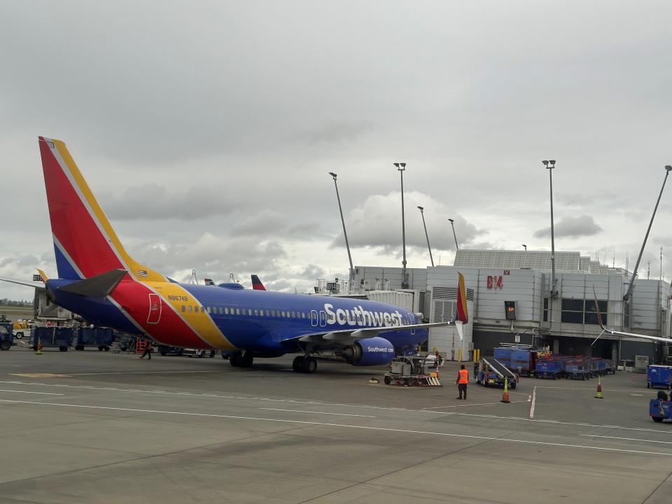 A Southwest Airlines plane at Seattle-Tacoma International Airport.