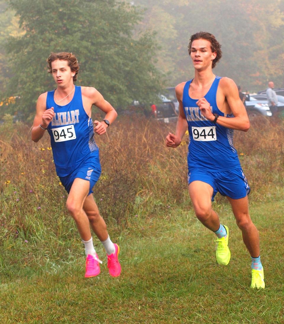 Elkhart's Aaron Richter, right, competes at the Northern Indiana Conference Meet earlier this season. Richter finished fifth at the state finals meet on Saturday. At left, is teammate Max Malloy.