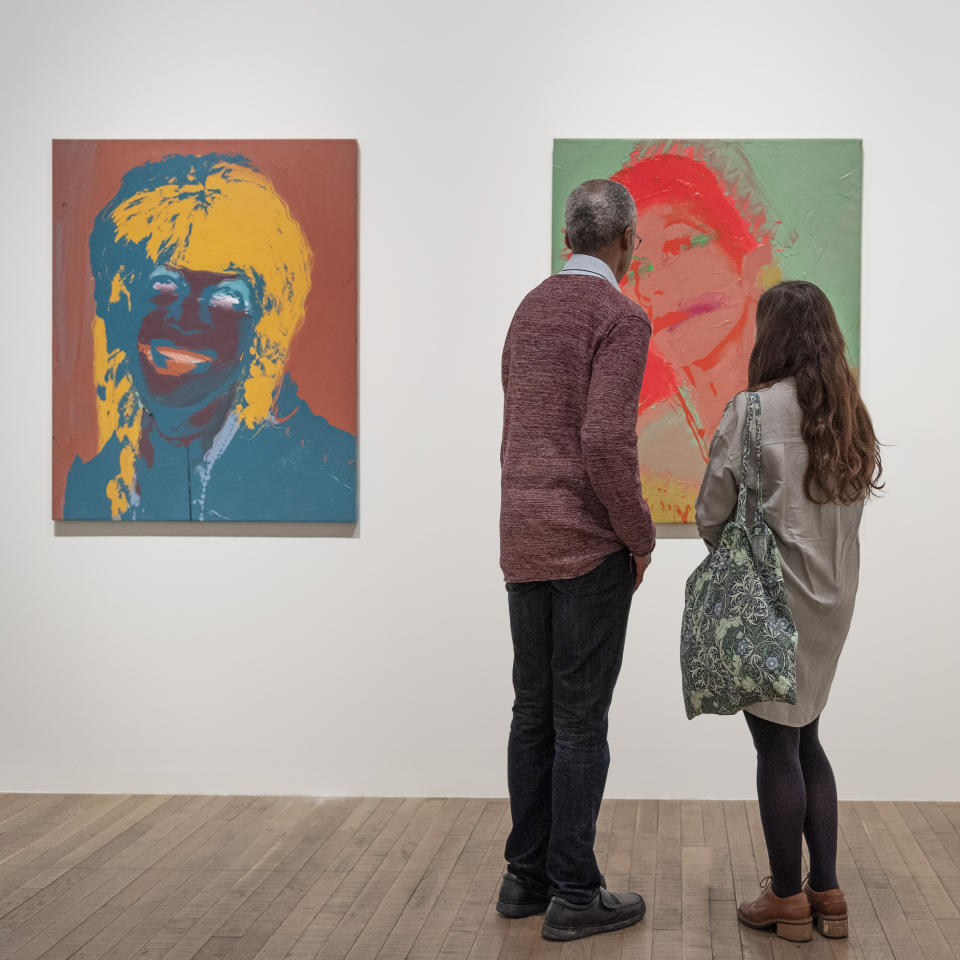 Andy Warhol's portrait of transgender activist Marsha P. Johnson, left, is now on view at London's Tate Modern. (Andrew Dunkley / Tate Modern)