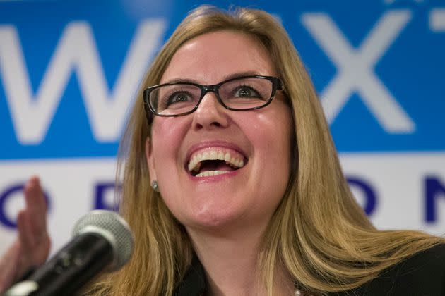 Democrat Jennifer Wexton speaks at her election-night party after defeating Rep. Barbara Comstock (R-Va.) on Nov. 6, 2018.