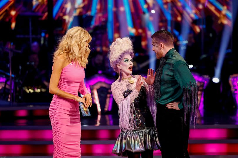 Neil Jones and Toyah Wilcox talking to Tess Daly during Movies Week of Strictly