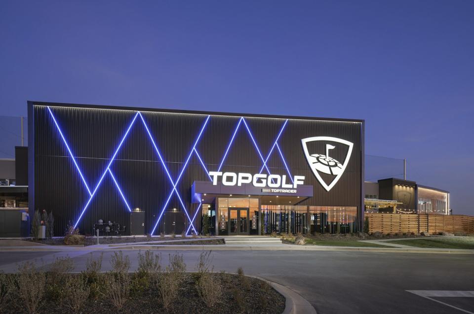 A look at the outside of a Topgolf.