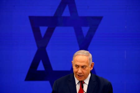 FILE PHOTO: Israeli Prime Minister Benjamin Netanyahu delivers a statement in Ramat Gan, near Tel Aviv