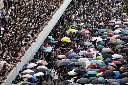 Protesters demonstrate against a proposed extradition bill in Hong Kong