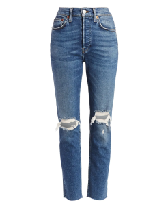 Re/done High Rise Ripped Stretch Skinny Ankle Jeans