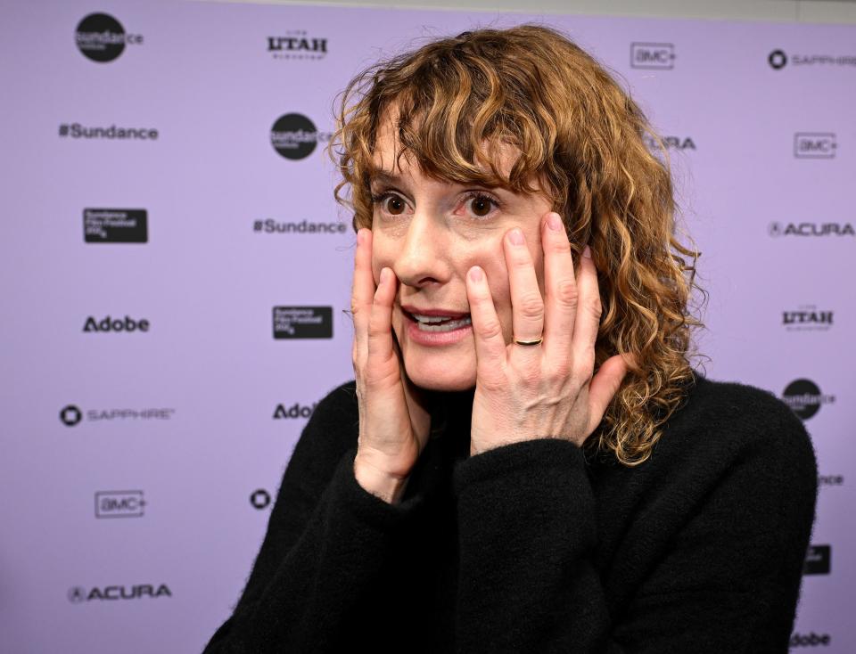 Jerusha Hess, co-writer, describes her reaction to being nominated for an Academy Award as she and other members of the movie “Napoleon Dynamite” gather at Sundance in Park City for a special showing at The Ray Theatre on Wednesday, Jan. 24, 2024. | Scott G Winterton, Deseret News