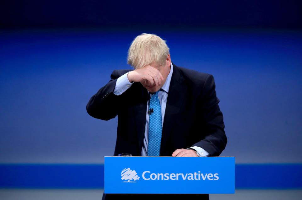 Prime Minister Boris Johnson delivers his speech during the Conservative Party Conference at the Manchester Convention Centre.