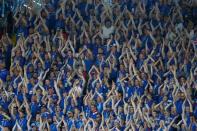 Soccer Football - World Cup - Group D - Argentina vs Iceland - Spartak Stadium, Moscow, Russia - June 16, 2018 Iceland fans chant during the match REUTERS/Kai Pfaffenbach