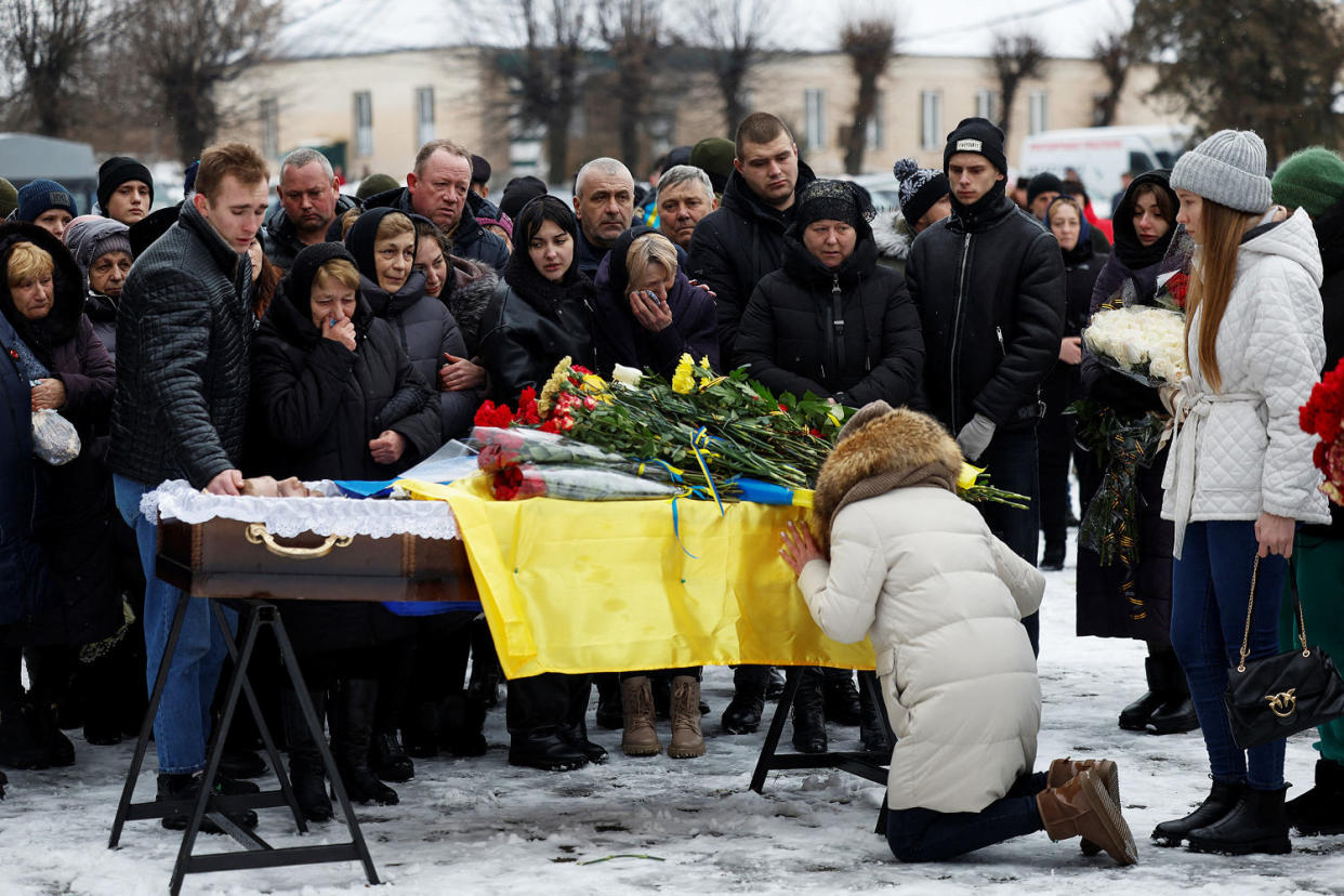 Funeral of Ukrainian decathlete and serviceman Volodymyr Androshchuk in Letychiv (Valentyn Ogirenko / Reuters file)