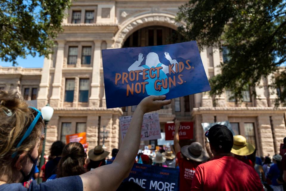 At a March for Our Lives rally at the state Capitol on Aug. 27, attendees ask that the legal age to purchase assault rifles be raised from 18 to 21.