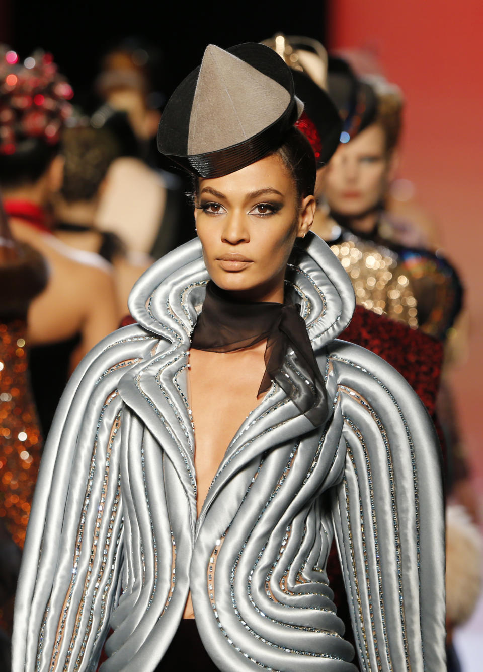 A model wears a creation for Jean-Paul Gaultier's Haute Couture Fall-Winter 2013-2014 collection presented Wednesday, July 3, 2013 in Paris. (AP Photo/Jacques Brinon)