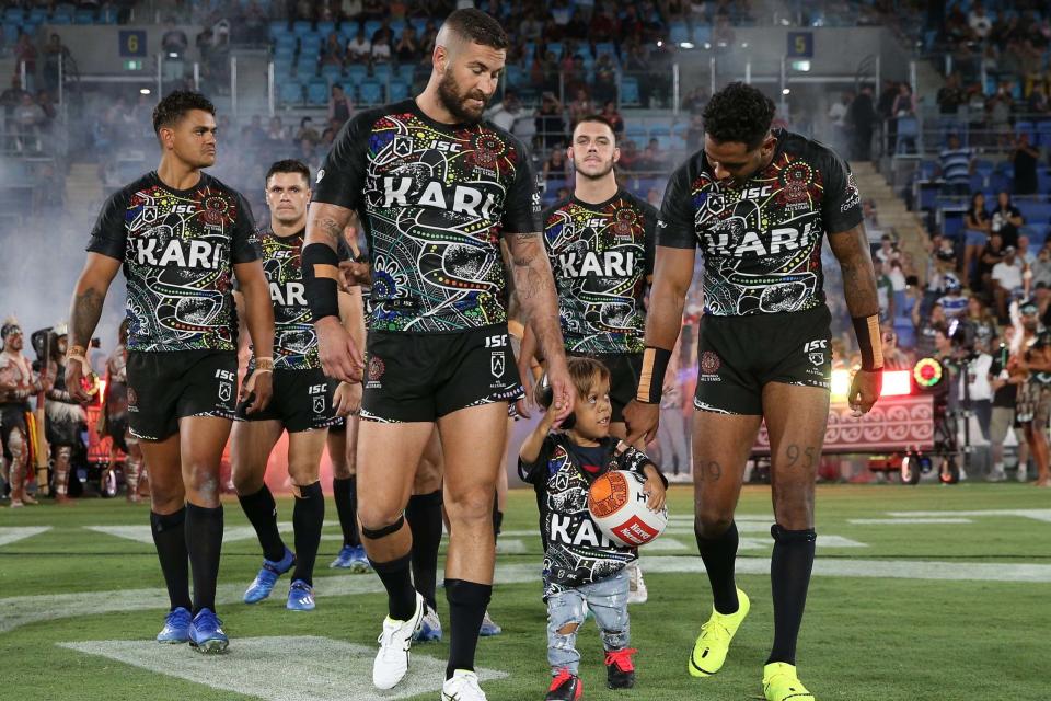 Quaden Bayles runs onto the field before the match (Getty Images)