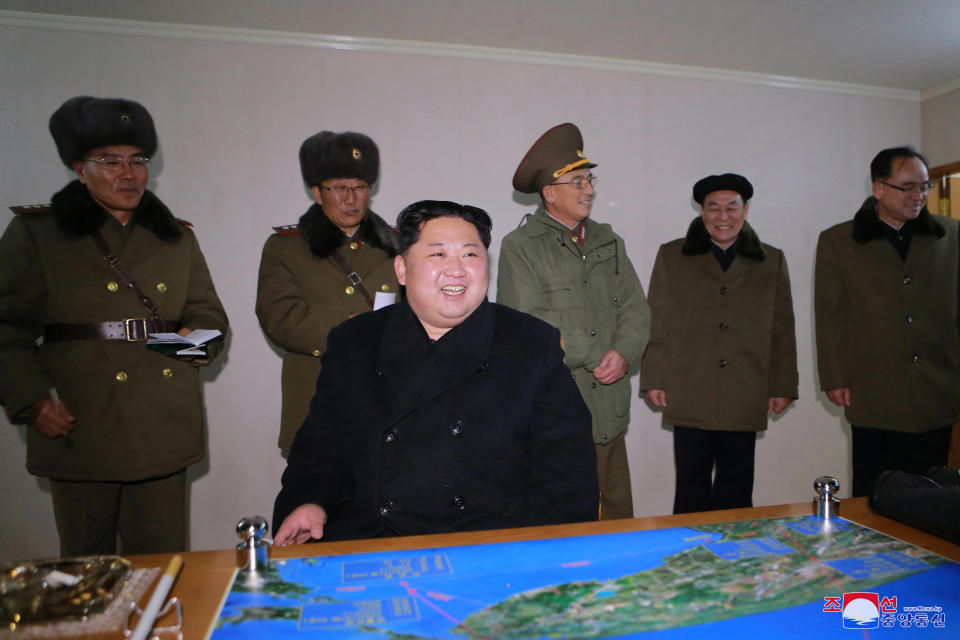 Kim Jong Un after North Korea's&nbsp;newly developed ICBM was successfully test-launched. (Photo: KCNA/ Reuters)