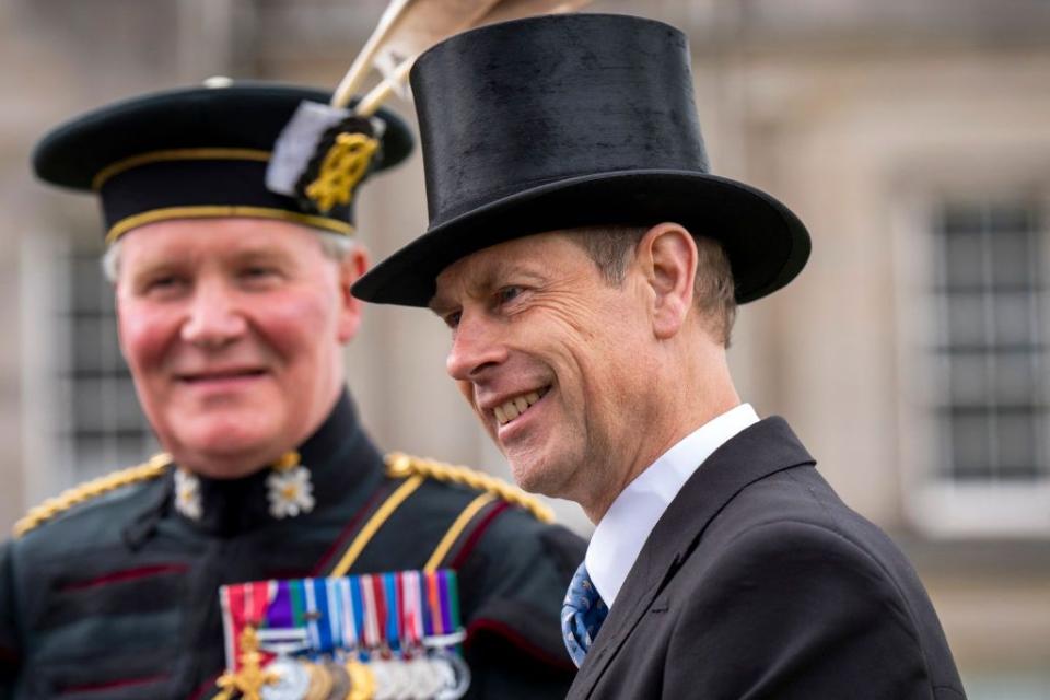 britains prince edward, duke of edinburgh meets guests during a garden party at the palace of holyroodhouse in edinburgh, on july 2, 2024 the king and queen are in scotland for royal week where they will undertake a range of engagements photo by jane barlow pool afp photo by jane barlowpoolafp via getty images