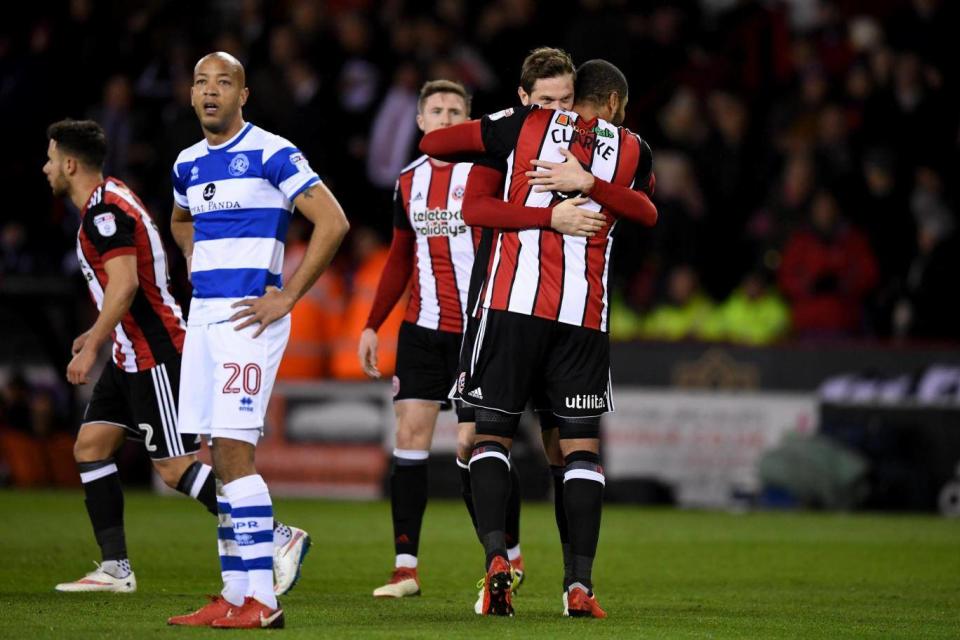 Richard Stearman and Leon Clarke celebrate Sheffield United's opener (Getty Images)