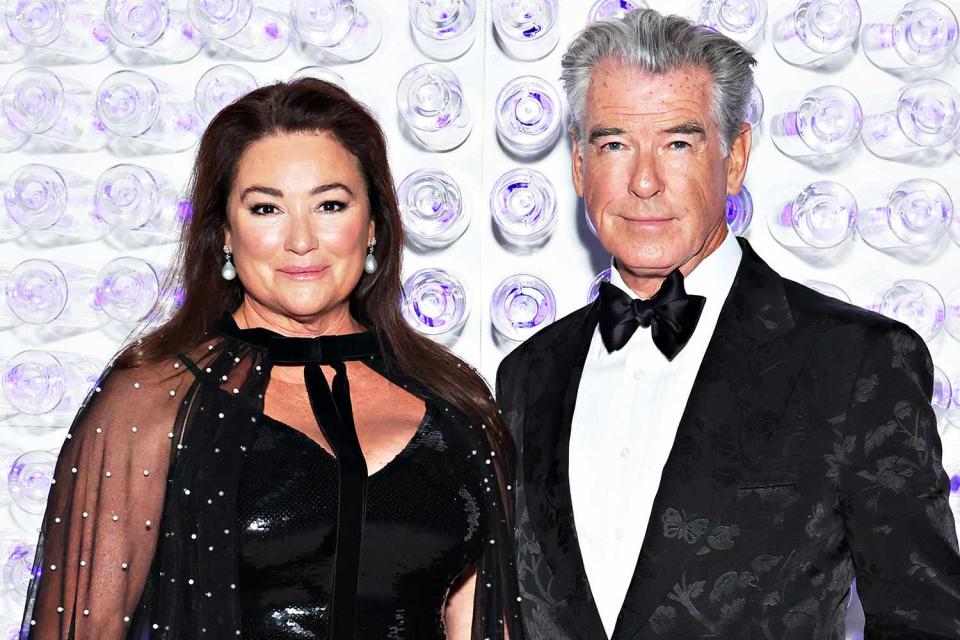 <p>Cindy Ord/Getty</p> Keely Shaye Smith and Pierce Brosnan in May 2023