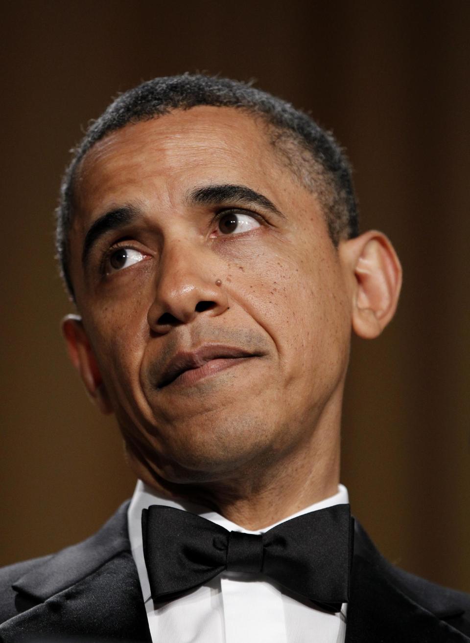 President Barack Obama attends the White House Correspondents' Association Dinner, Saturday, April 28, 2012 in Washington. (AP Photo/Haraz N. Ghanbari)