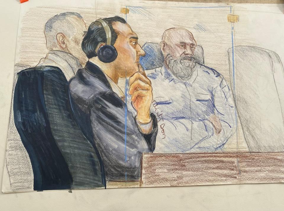 A court sketch depicts Ibrahim Ali, who was found guilty in December of first-degree murder in the death of a 13-year-old Burnaby girl. (Felicity Don - image credit)