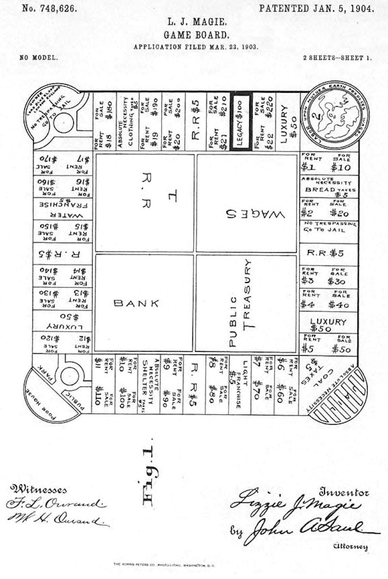 A sketch of an early Monopoly board.