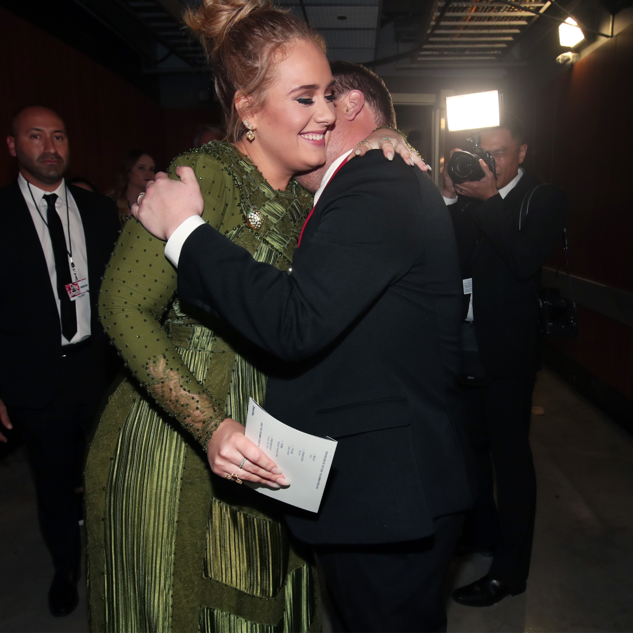  Singer Adele and GRAMMY Awards host James Corden attend The 59th GRAMMY Awards at STAPLES Center on February 12, 2017 in Los Angeles, California 