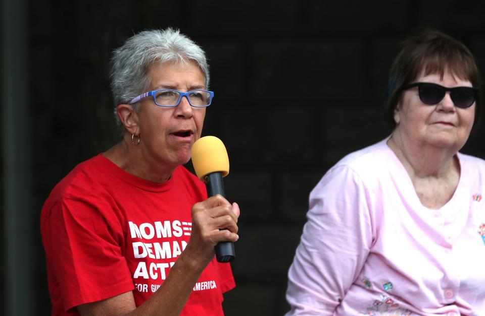 Joy Henry, Moms Demand Action, talks at the Gun Violence Prevention Team’s vigil and a call to action in response to the shooting that killed two people and injured several others Sunday morning. It was at Crescent Hill Presbyterian Church.Aug 27, 2023 