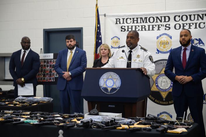 Richmond County Sheriff Richard Roundtree during the Operation Grace press conference at the Richmond County Sheriff's Office South Precinct on Wednesday, Sept. 21, 2022. During Operation Grace, police officers seized 176 guns and large quantities of drugs.