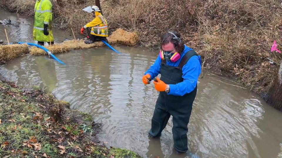 PHOTO: Environmentalist Scott Smith test samples around the East Palestine train derailment. (ABC News)