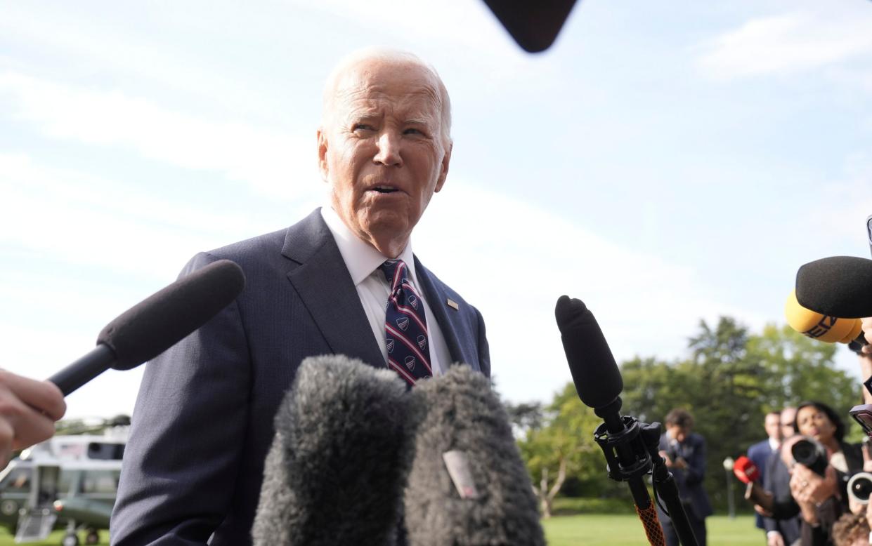 Joe Biden speaks to the media before boarding Marine One on Monday morning