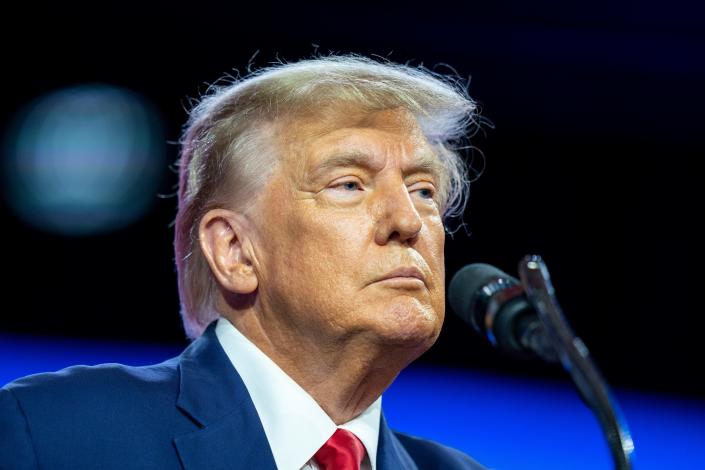 Former President Donald Trump speaks at the Conservative Political Action Conference, CPAC 2023, Saturday, March 4, 2023, at National Harbor in Oxon Hill, Md. This week, jurors in a New York civil case said they believed that Trump sexually assaulted writer E. Jean Carroll in a dressing room in the 1990s, making him the first U.S. president found liable by a jury in a sexual battery case. The panel awarded her $5 million in damages.