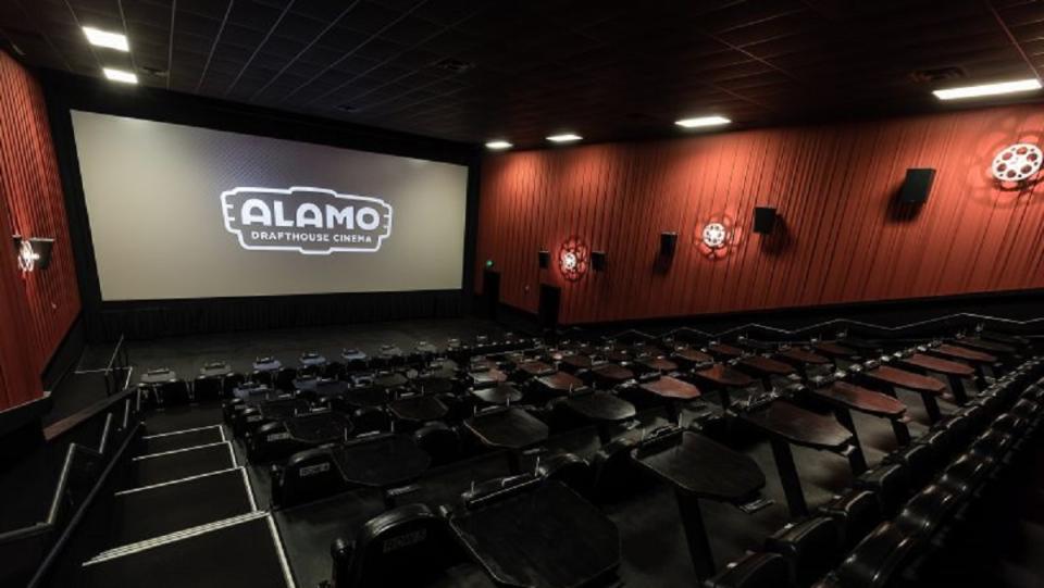 The interior of an Alamo Drafthouse cinema, a movie lover's paradise. 