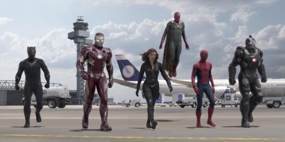 Team Iron Man standing together in "Captain America: Civil War."