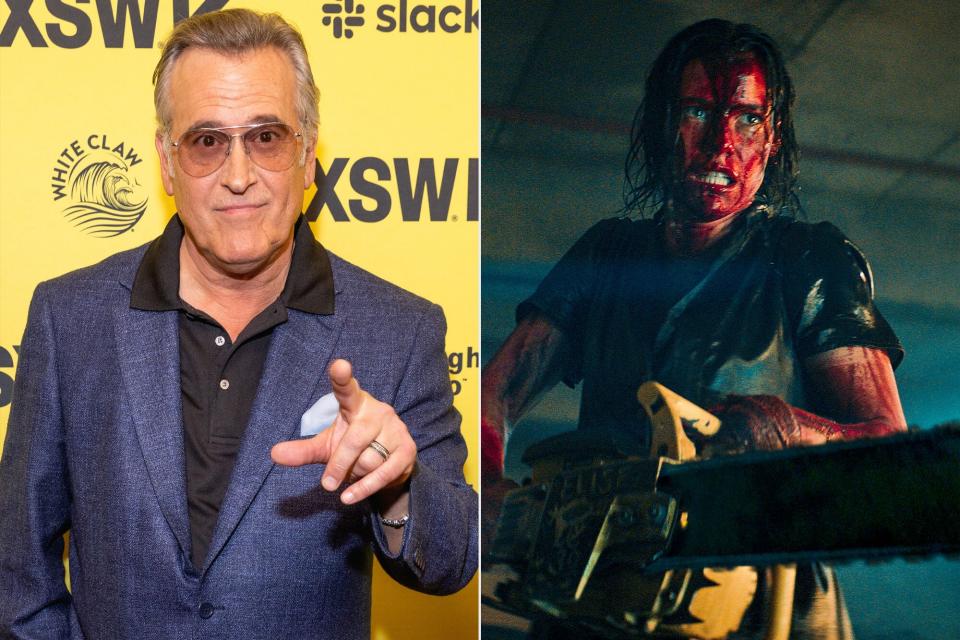 Bruce Campbell attends the "Evil Dead Rise" premiere at SXSW at The Paramount Theatre on March 15, 2023 in Austin, Texas. ; LILY SULLIVAN as Beth in New Line Cinema’s horror film “EVIL DEAD RISE,”