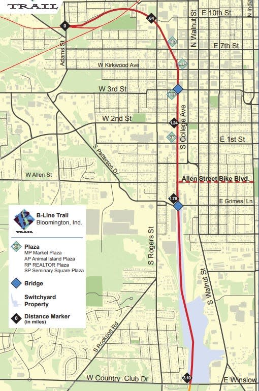 A map of Bloomington's B-Line Trail.