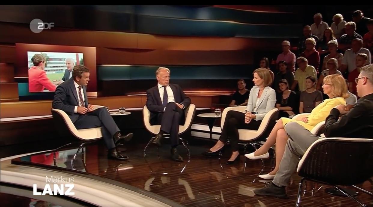 Zu Gast bei Markus Lanz (v.l.): Jürgen Trittin, Bettina Schausten, Petra Köpping und Frank Thelen. (Bild: Screenshot ZDF)