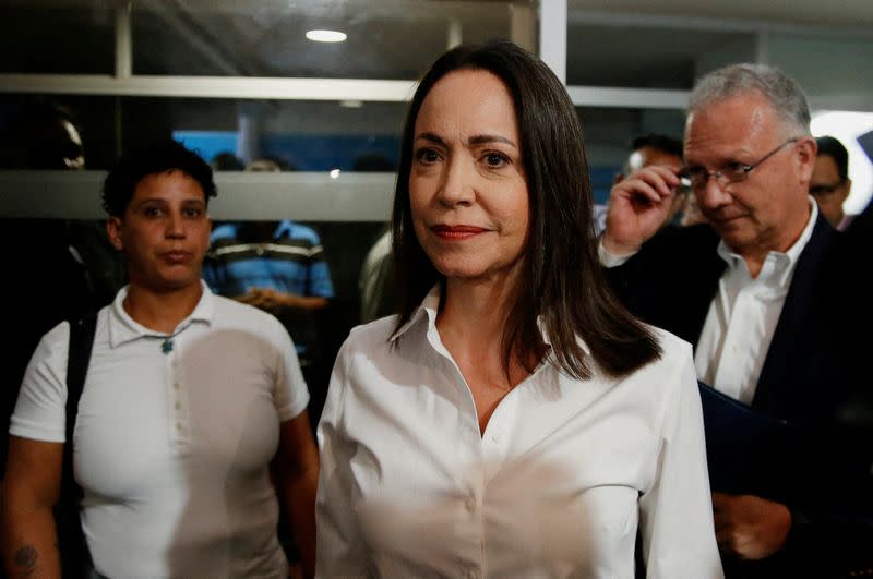 FILE PHOTO: Opposition leader Maria Corina Machado addresses the media, in Caracas