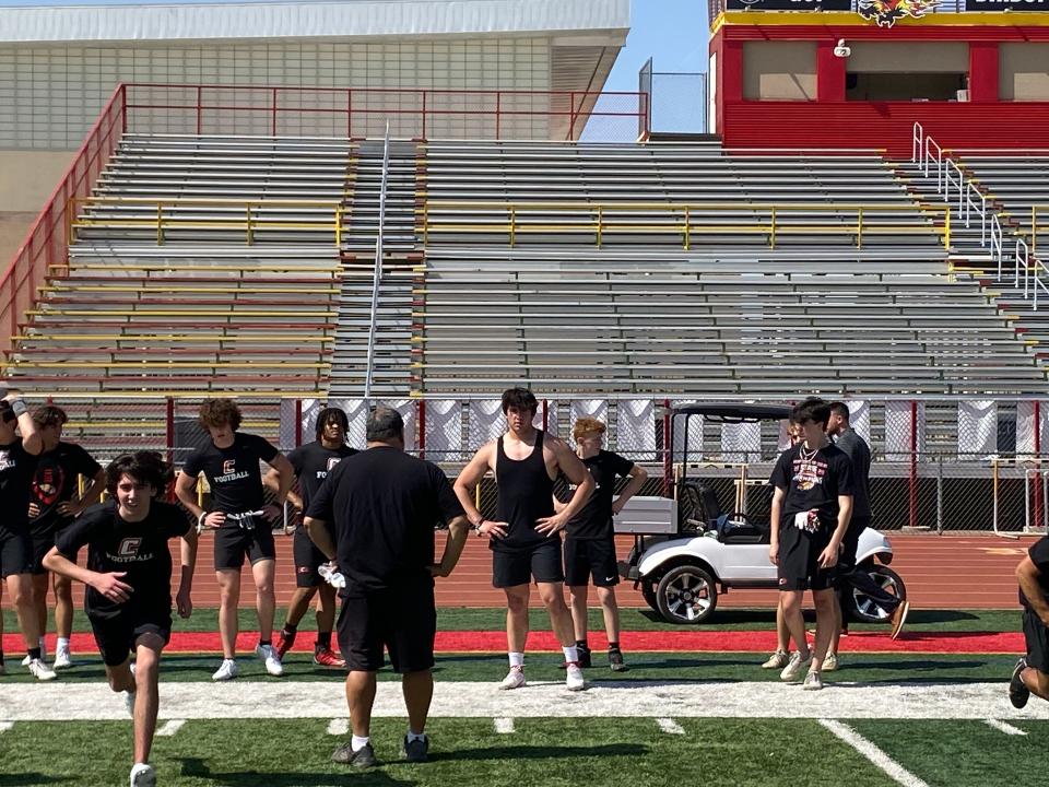 Chaparral defensive linemen Gavin Geweniger (center) was molded at an early age in football by Southlake, Texas, Carroll.