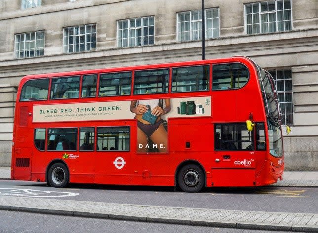 <p>Dame’s new bus campaign showing a tampon string</p> (Dame)