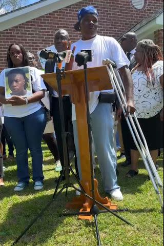 <p>Instagram/attorneycrump</p> Kadarius Smith's father, Patrick Smith, speaks at a press conference Tuesday, April 16, less than a month after his son's death.