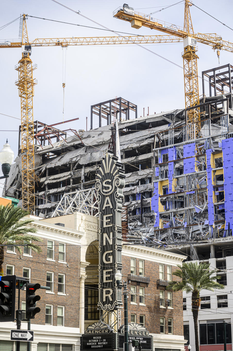 The Hard Rock Hotel partially collapsed onto Canal Street downtown New Orleans, Louisiana on October 12, 2019. - One person died and at least 18 others were injured Saturday when the top floors of a New Orleans hotel that was under construction collapsed, officials said.
The New Orleans fire department received reports at 9:12am local time that the Hard Rock Hotel in downtown New Orleans had collapsed. (Photo by Emily Kask / 30238387A / AFP) (Photo by EMILY KASK/30238387A /AFP via Getty Images)
