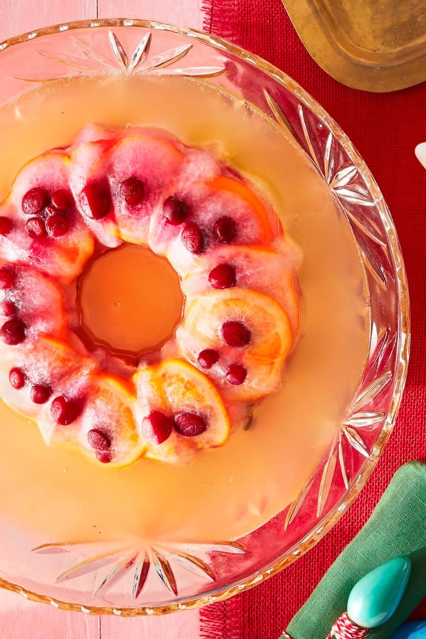 <p>It's the zesty Christmas cocktail you never knew you needed. Pro tip: Use a Bundt pan to make a citrus-and-cranberry ice ring. It couldn't be simpler!</p><p><strong><a href="https://www.countryliving.com/food-drinks/a29628877/sparkling-pear-and-orange-champagne-punch-recipe/" rel="nofollow noopener" target="_blank" data-ylk="slk:Get the recipe for Sparkling Pear & Orange Champagne Punch;elm:context_link;itc:0;sec:content-canvas" class="link ">Get the recipe for Sparkling Pear & Orange Champagne Punch</a>.</strong></p>