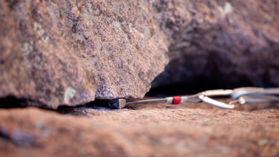 Piece of trad climbing gear close up