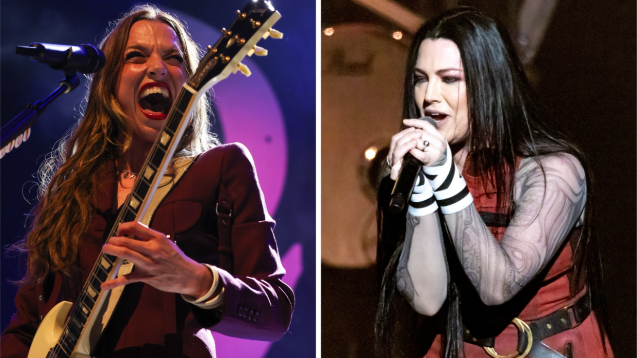  Halestorm and Evanescence performing onstage. 