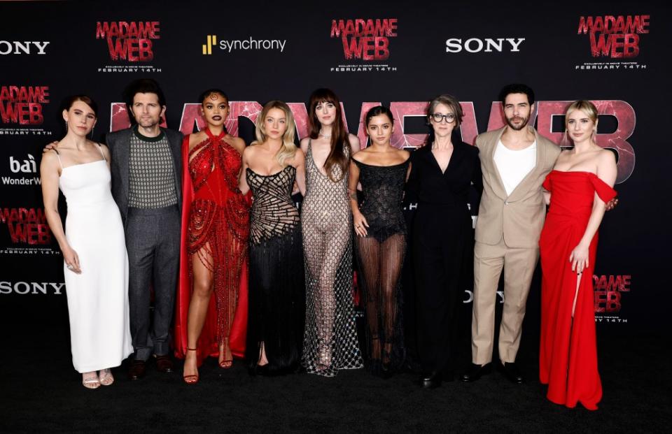 The “Madame Web” cast at the premiere in Los Angeles. Getty Images