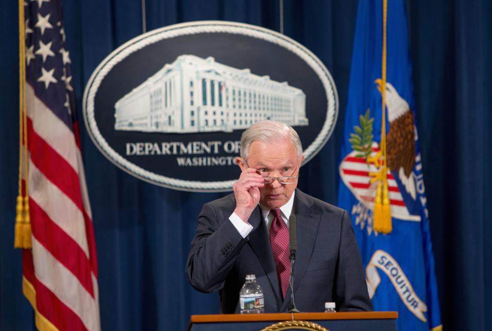 Jeff Sessions delivers remarks on the end of DACA. - Credit: KATOPOD/EPA-EFE/REX/Shutterstock