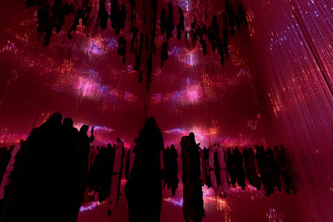 The public experiences the Middle East’s first teamLab Borderless museum in Jeddah Historic District, a UNESCO World Heritage Site. (Photo: JHD Photography)